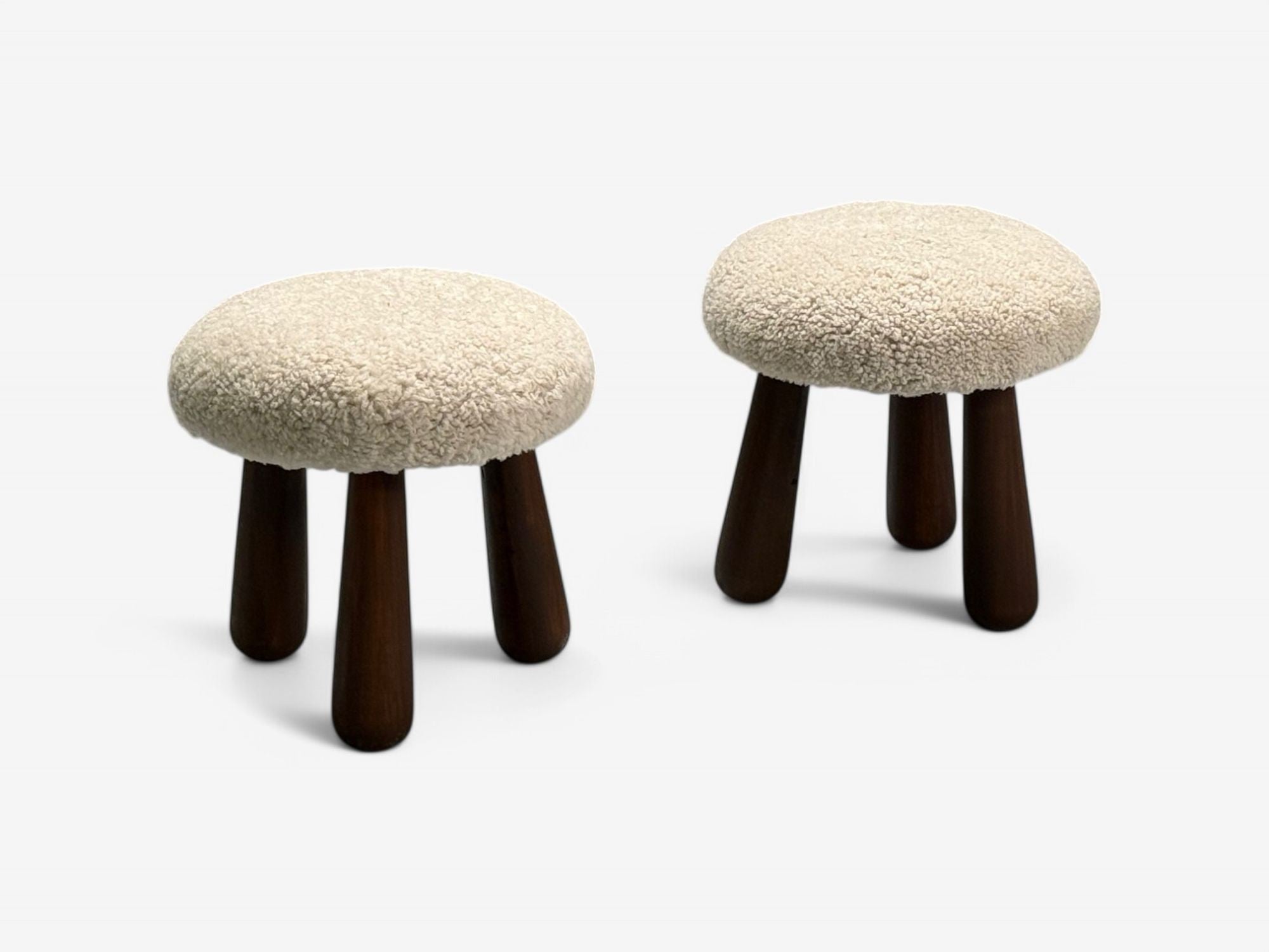 Contemporary, Danish Modern, Sheepskin Stools, Beige Sheepskin, Maple, 21st C.