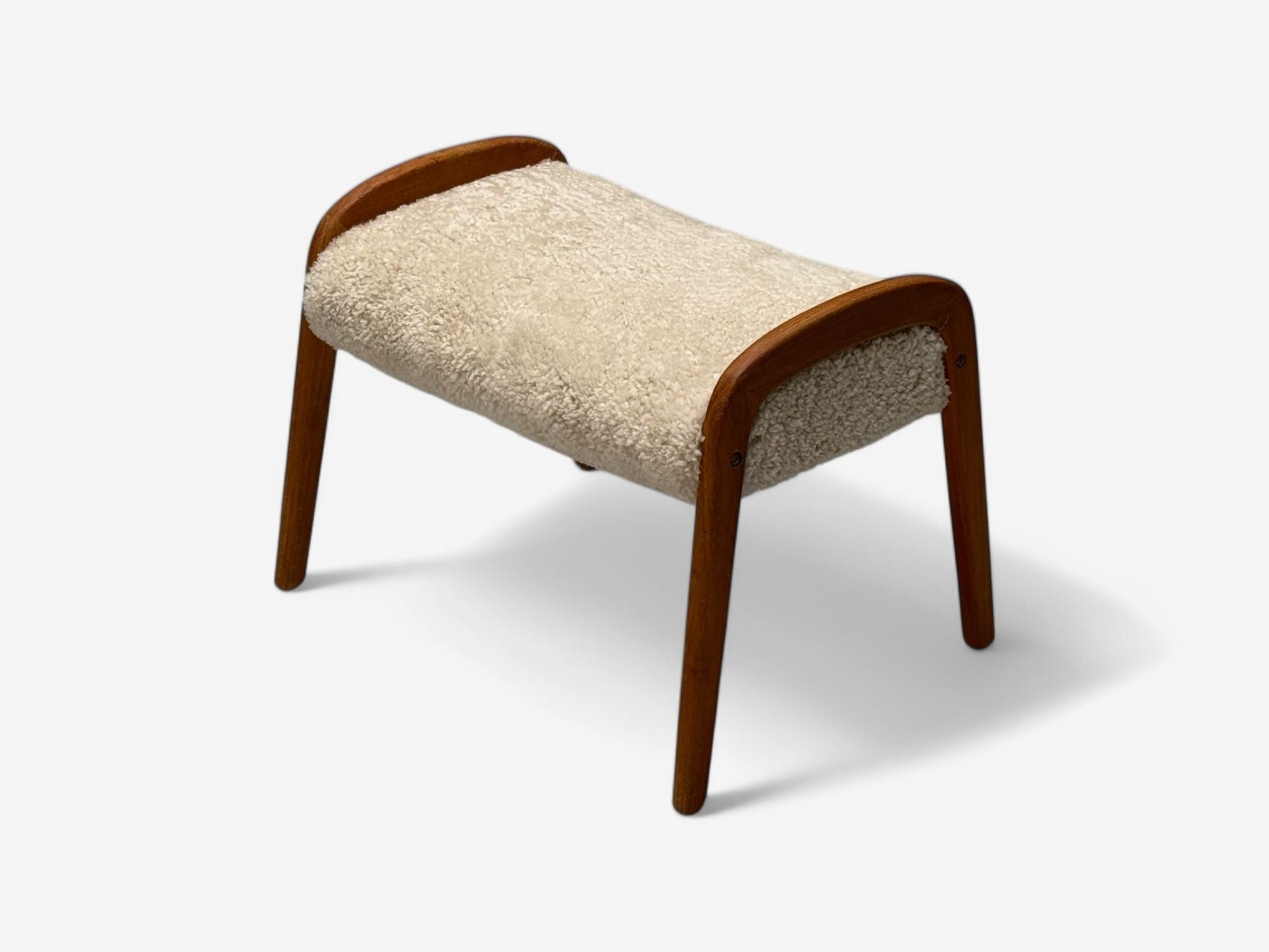 Danish Mid-Century Modern, Shearling Stool, Beige Sheepskin, Denmark, 1970s