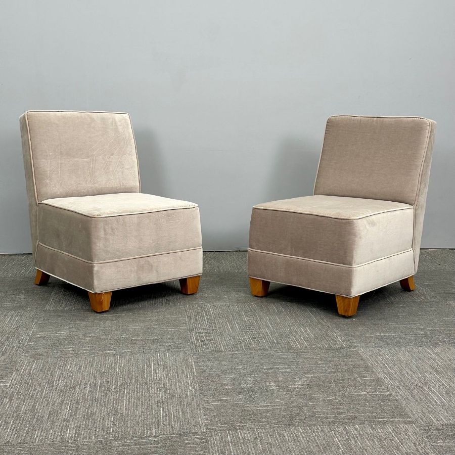 Pair Mid-Century Modern Jean-Michel Frank Style Lounge / Slipper Chairs, Mohair