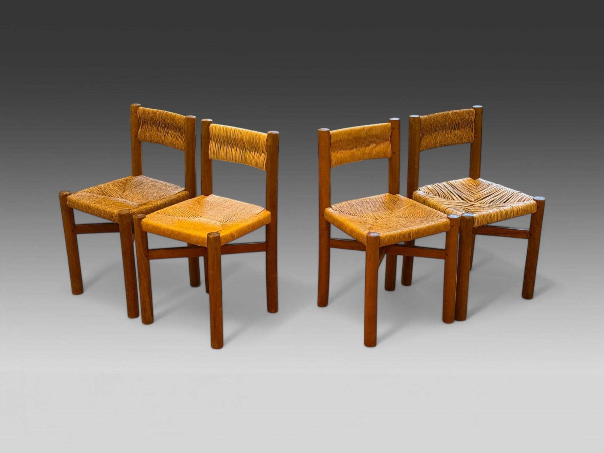 Charlotte Perriand, French Mid-Century, Early Straw-Back Meribel Chairs c. 1946