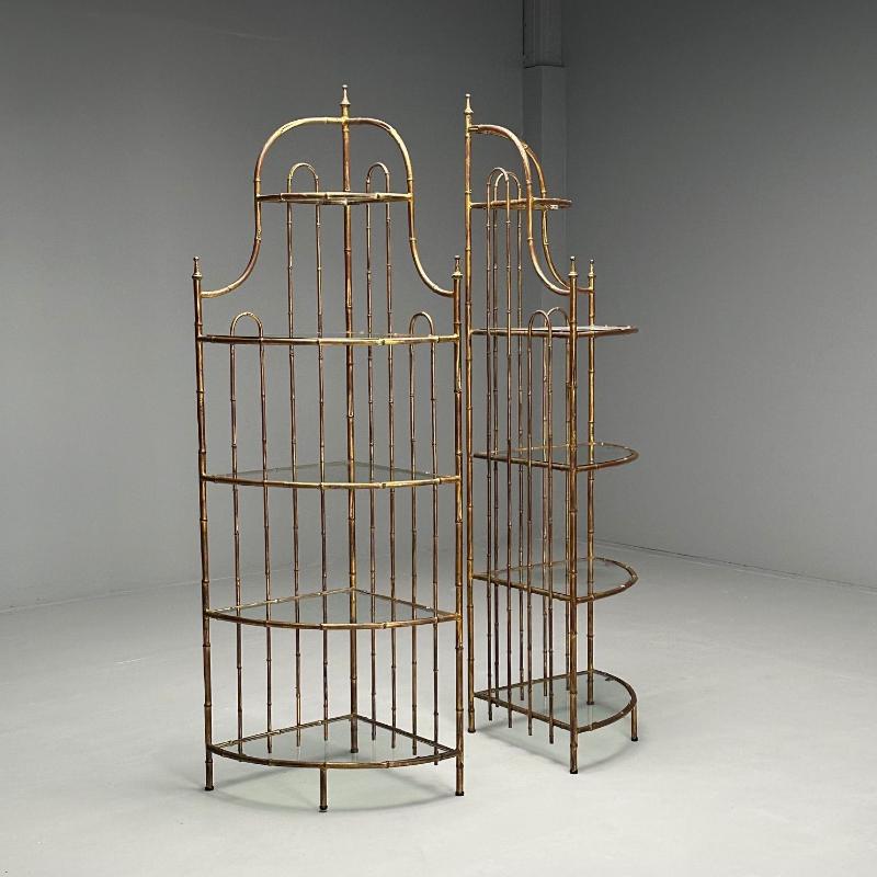 Maison Jansen, Hollywood Regency, Etagères, Brass Faux Bamboo, 1970s