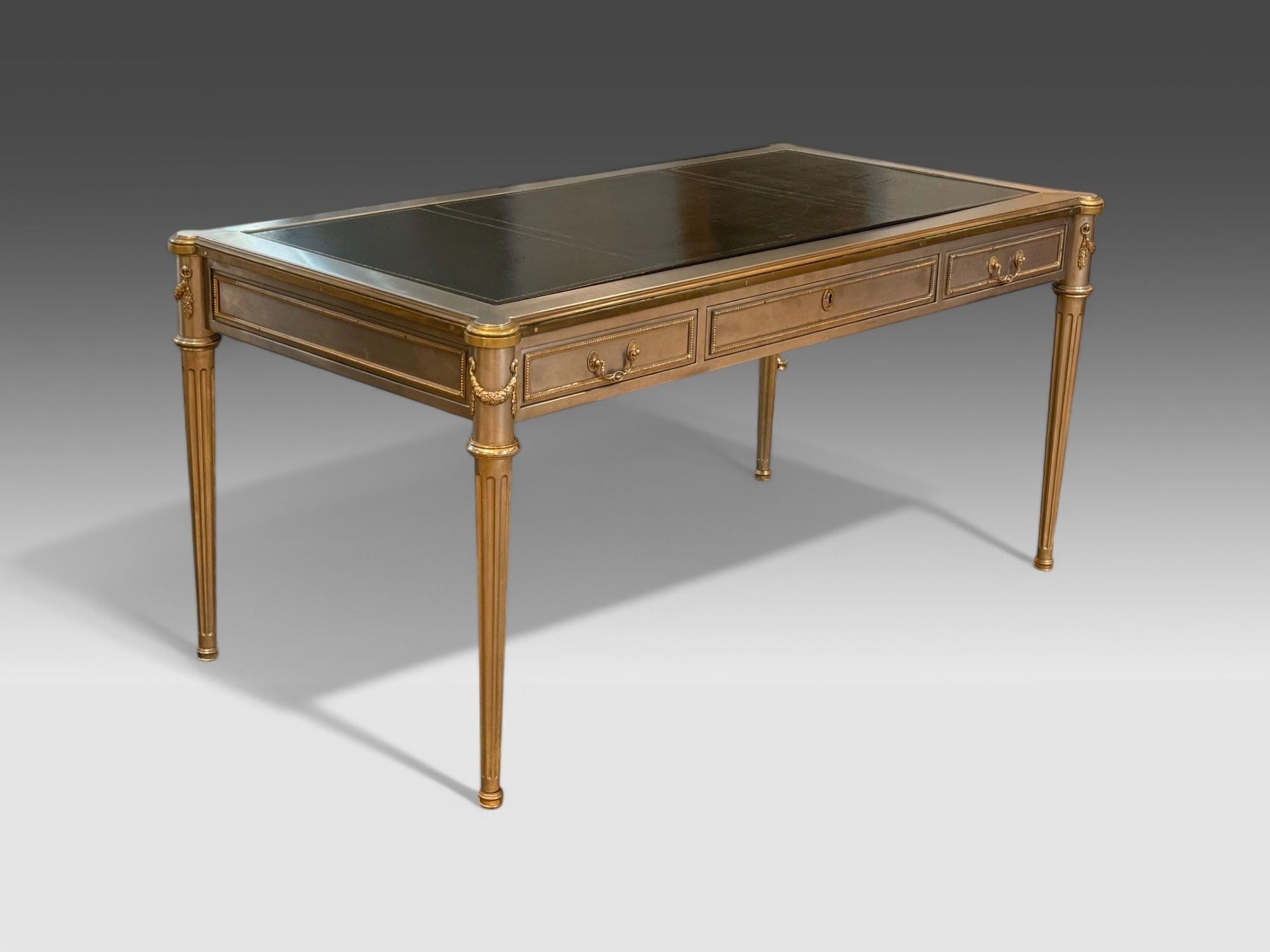 John Vesey, Louis XVI Style, Steel, Bronze, Rare Writing Desk, USA, 1960s