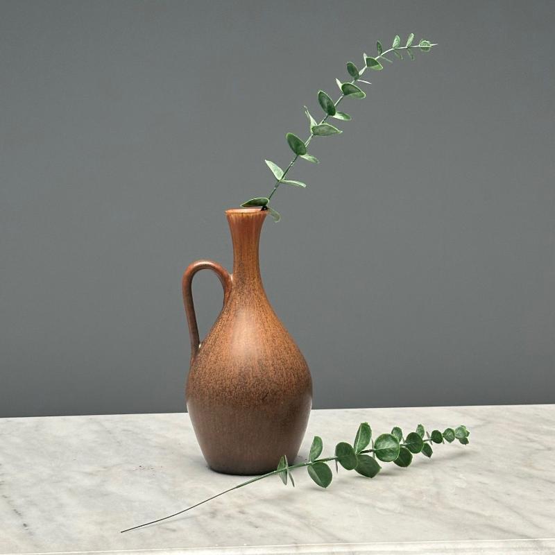 Carl-Harry Stalhane, Rörstrand, Swedish Mid-Century Modern, Orange Stoneware Jug