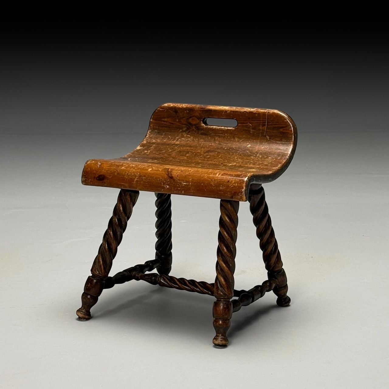 Swedish Mid-Century Modern, Provincial Milking Stool, Oak, Sweden, 1900s