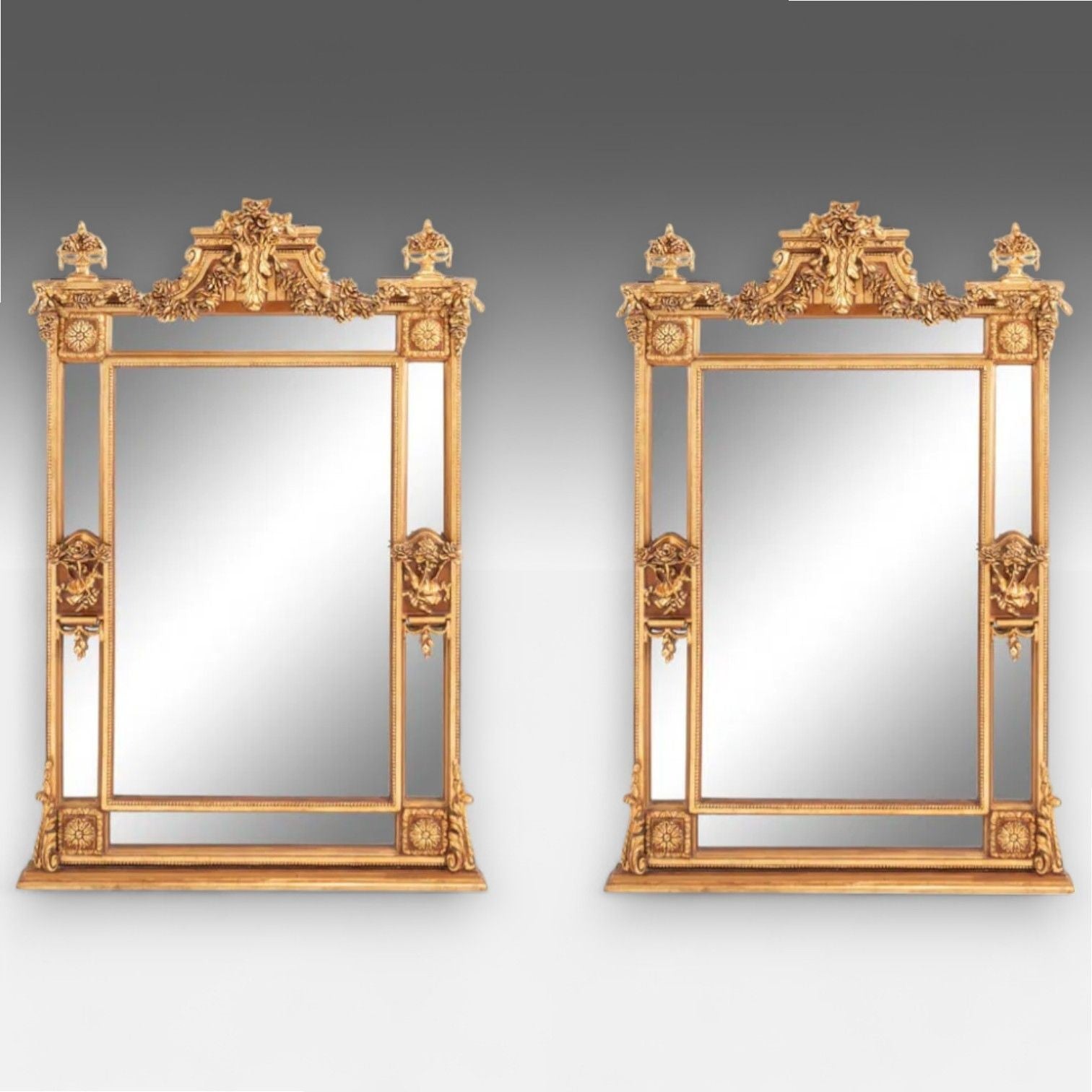 Louis XVI Style, Large Wall or Floor Mirrors, Giltwood, Gesso, Europe, 19th C.