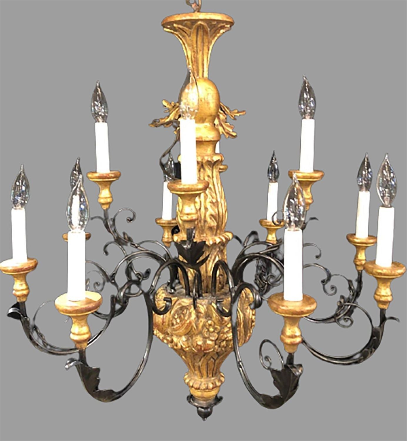 Twelve Light Italian Parcel-Gilt Decorated Chandelier with Canopy