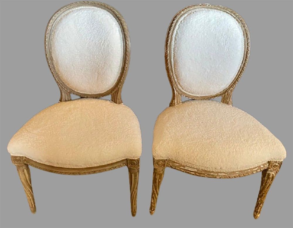 Pair of Jansen Distressed Sherpa Upholstered Side Chairs