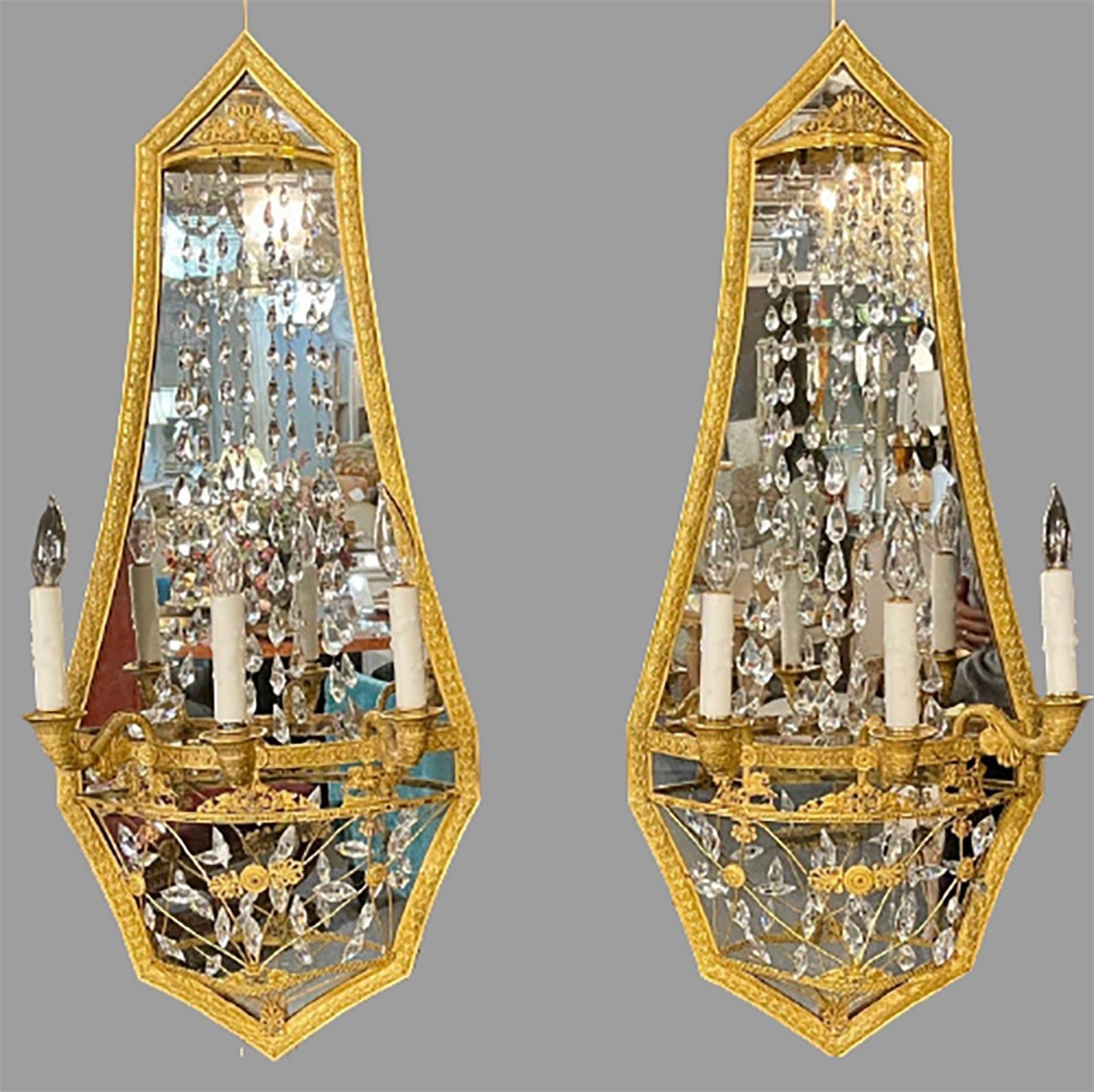 Pair of Maison Baguès Mirrored Wall Lights, Sconces or Girandoles