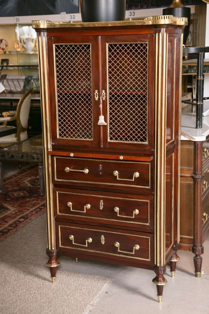 Mahogany Storage Chest Attributed to Maison Jansen with Galleried Marble Top