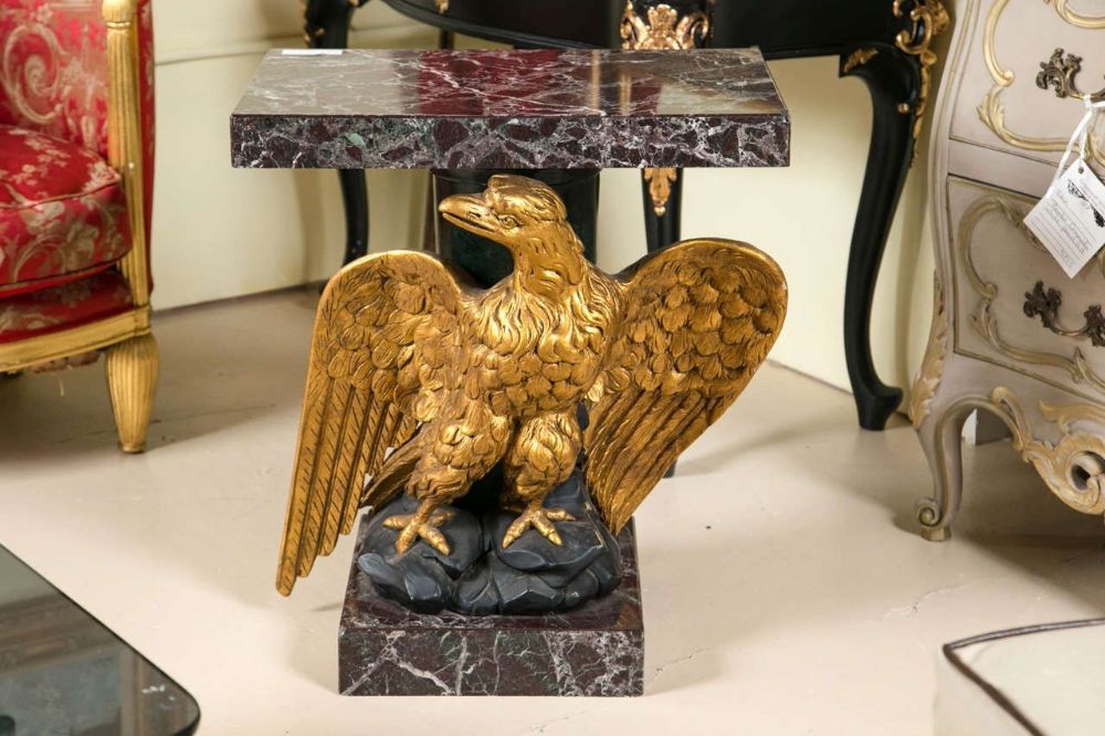 Federal Style Giltwood Carved Eagle Marble-Top Pedestal Table Exquisite Detail