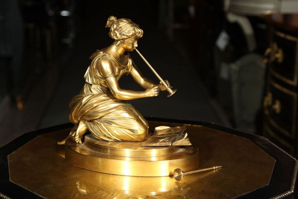 Gilt Bronze Figure of a Lady Playing a Flute Sculpture, 19th Century