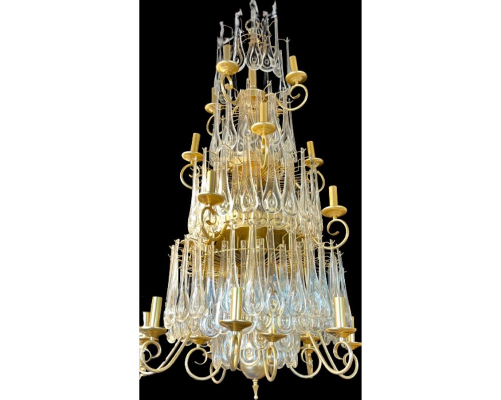 Hollywood Regency Gilt Bronze and Crystal Chandelier