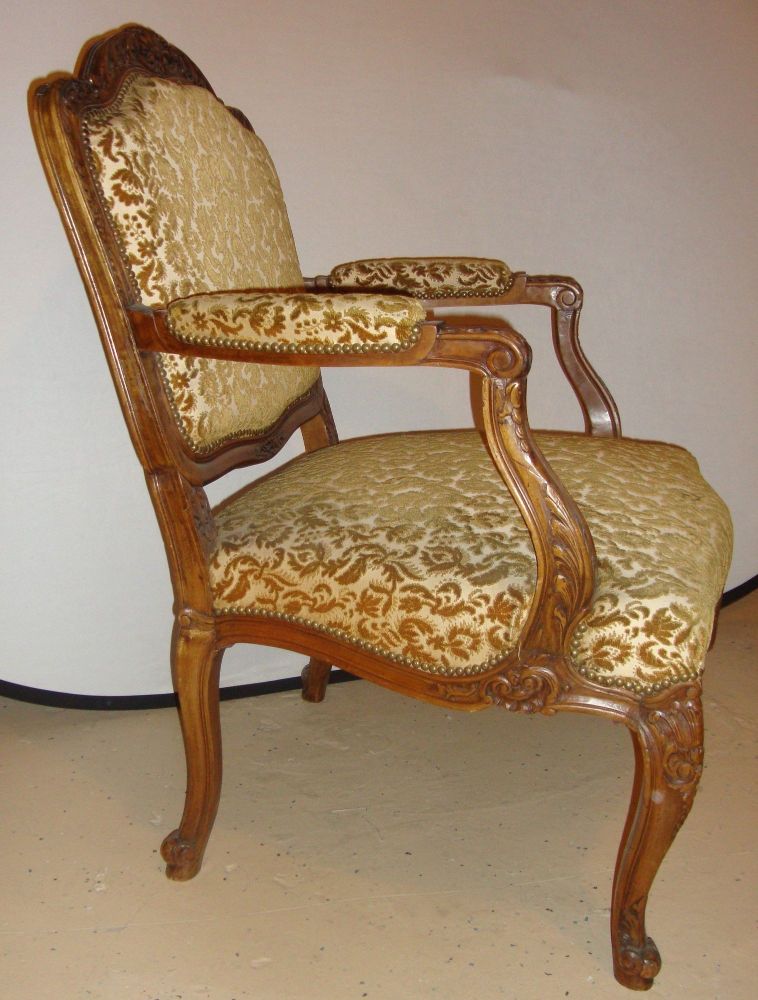 Pair of Rococo Craved Louis XV Style Armchairs