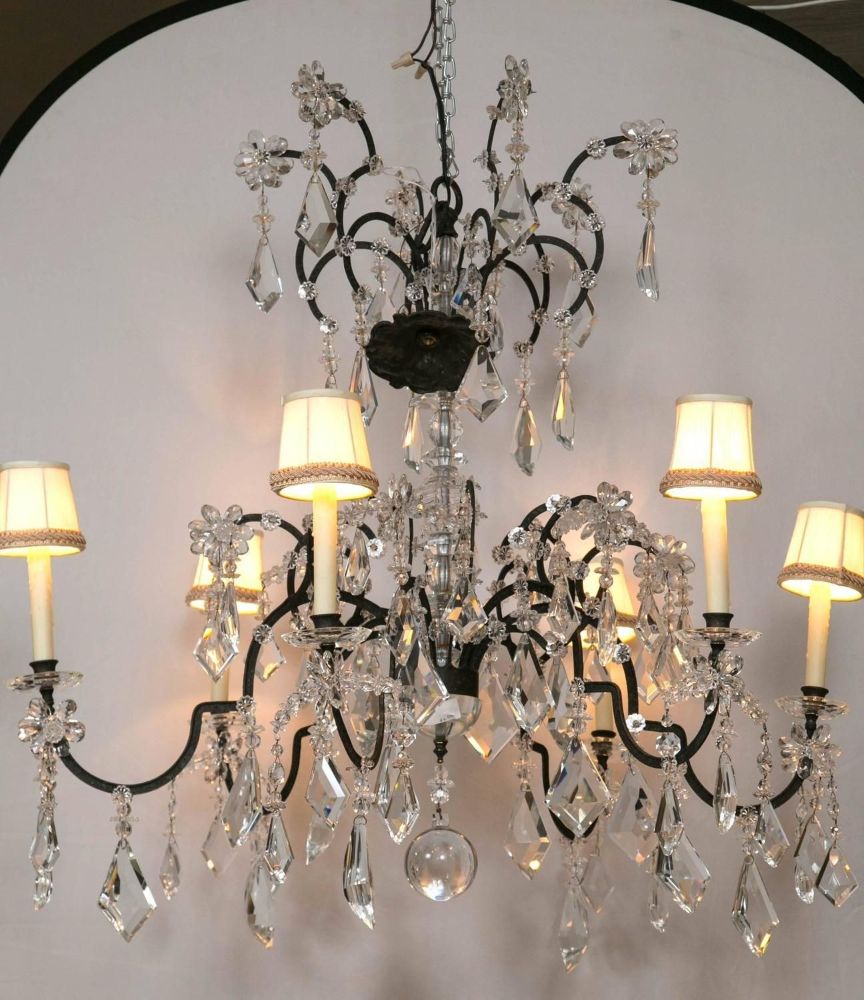 Holly Hunt Wrought Iron & Crystal Chandelier