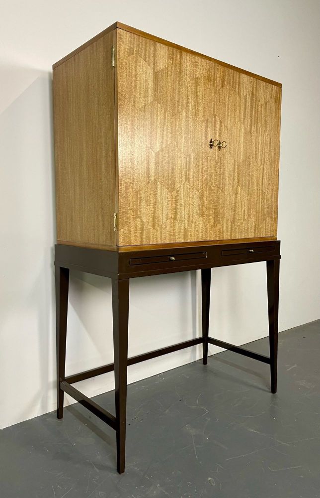 Mid-Century Modern Style Bar Cabinet on Stand, Lacquer, Metal, Brass