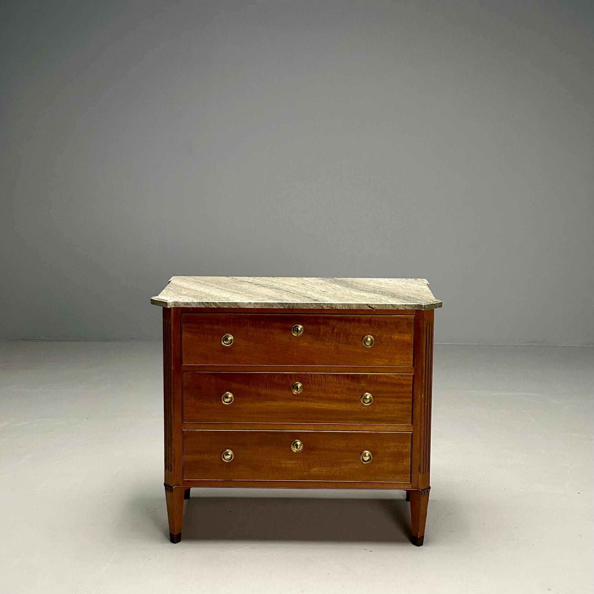 Gustavian, Louis XVI Style, Commode, Mahogany, Marble, Brass, Sweden, 1980s