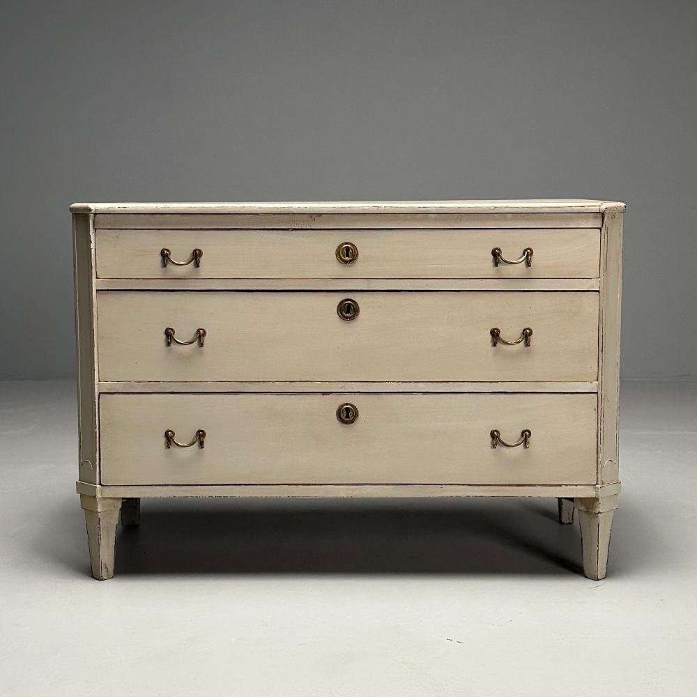 Gustavian, Swedish Commode, Gray Paint Distressed, Brass, Sweden, 1900s