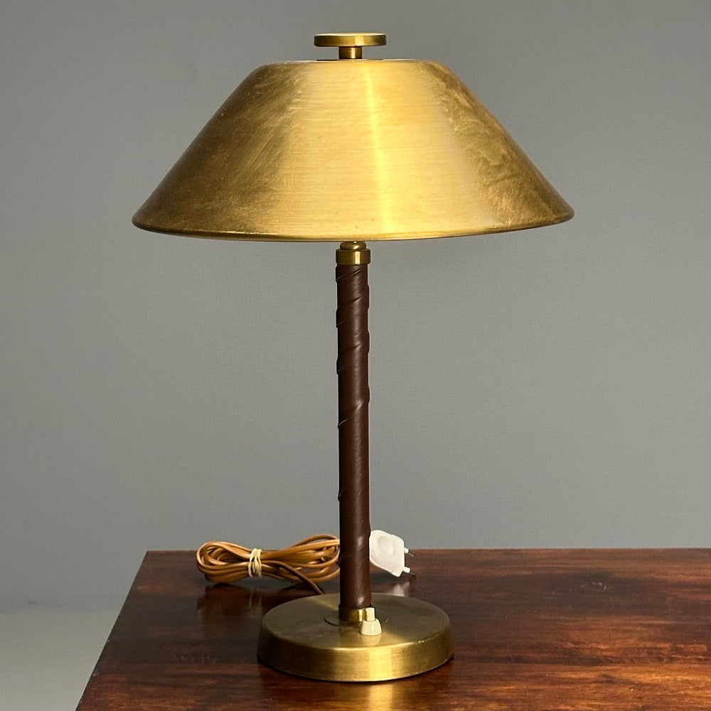 Einar Bäckström, Swedish Mid-Century Modern, Table Lamps, Leather, Brass, 1940s