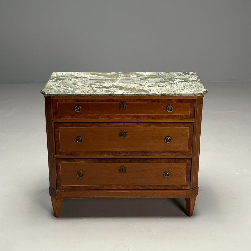 Gustavian, Louis XVI Style, Swedish Commode, Birch, Marble, Brass, 1950s