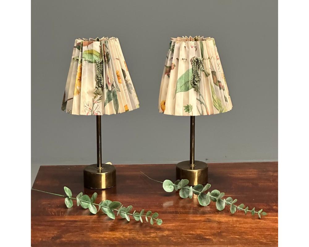 ASEA, Swedish Mid-Century Modern Table Lamps, Brass, Floral Shades, Sweden 1950s