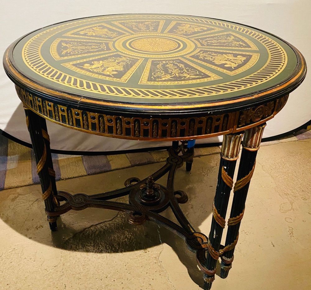 Hollywood Regency French Neoclassical Style Églomisé Center Table, End Table