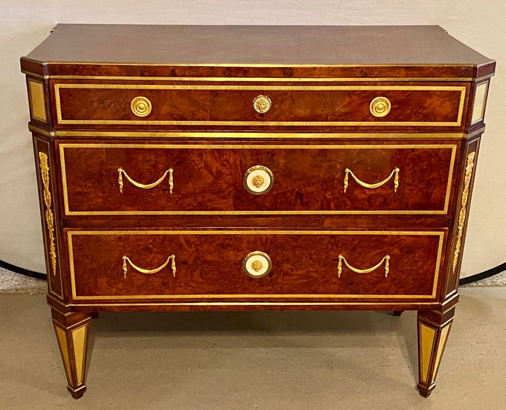 Pair of Hollywood Regency Jansen Style Chests or Commodes Tortoise Shell Finish