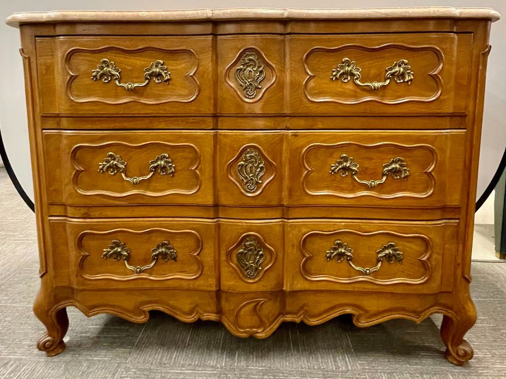 Pair of Marble-Top Louis XV Style Commodes Chests Attributed to Maison Jansen