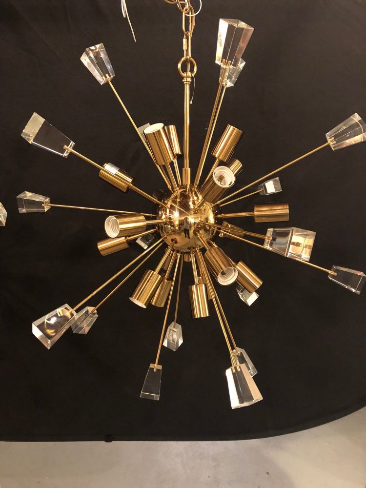 Pair of Brass 18 Light Sputnik Chandeliers in Mid-Century Modern Style