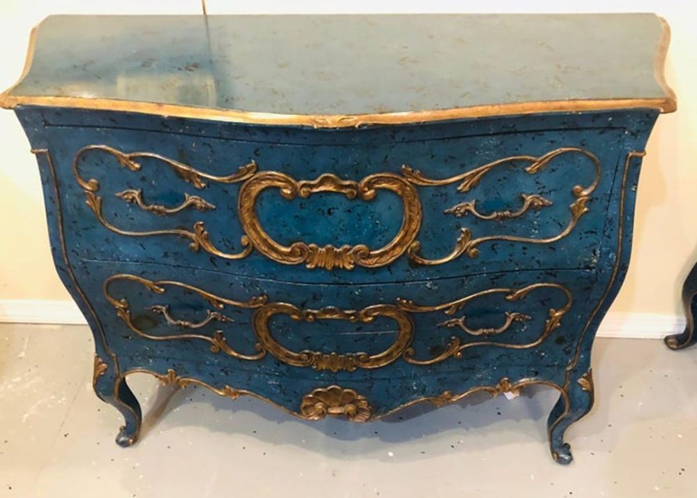 Single Royal Blue and Parcel-Gilt Decorated Bombay Commode or Chest