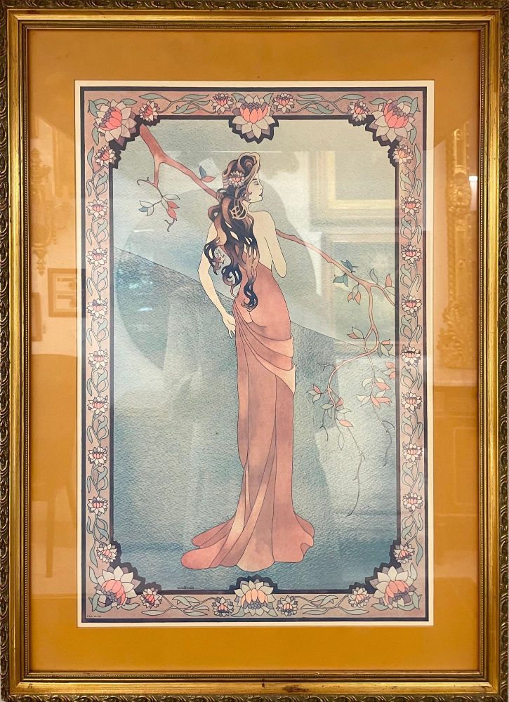 Art Nouveau Style Print Elegant Woman in the Forest