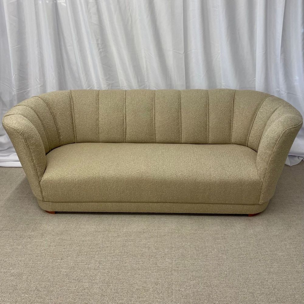 Flemming Lassen Style, Danish Mid-Century Modern, Curved Sofa, Boucle, 1940s