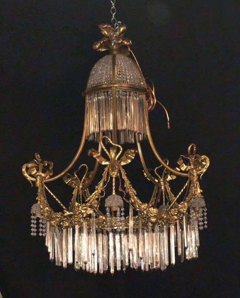 Louis XVI Style Russian Neoclassical Doré Bronze and Crystal Chandelier