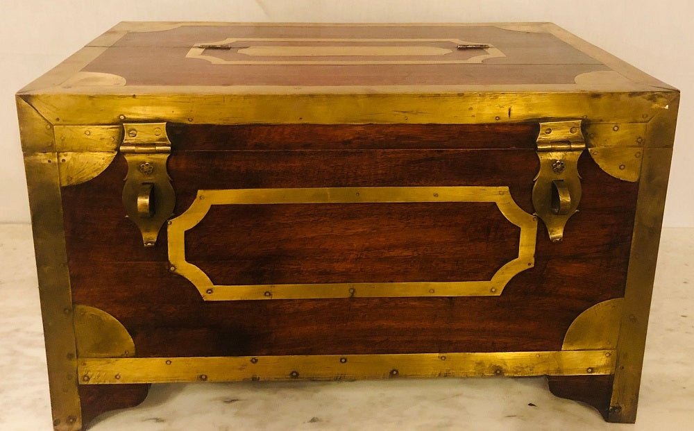 19th Century Campaign Vanity Dressing or Jewelry Box with Boule Inlay