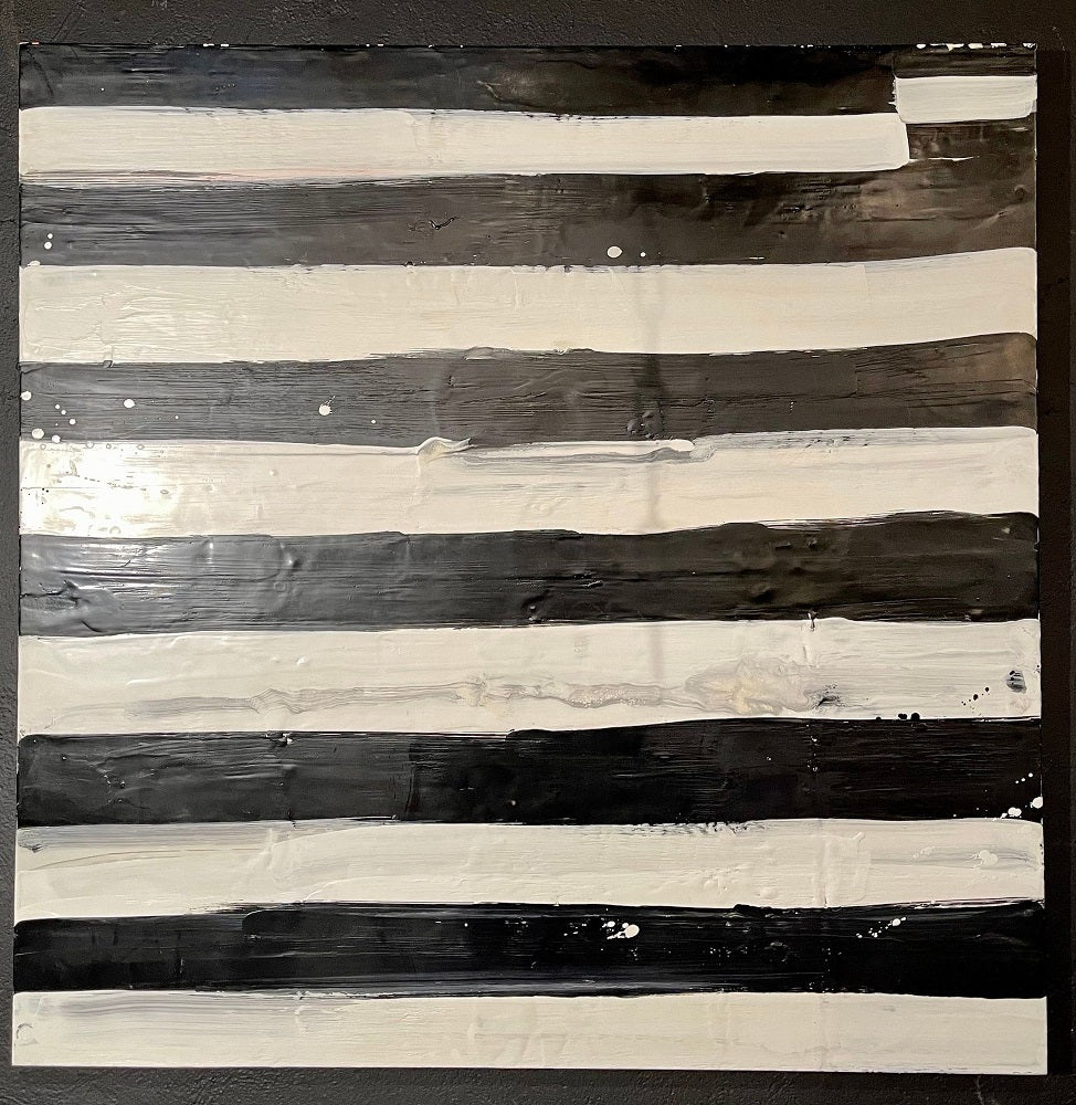 Lynn Basa Encaustic Black and White Stripe Panel "Not So Simple", 2012