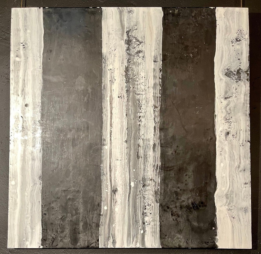 Lynn Basa Encaustic Black and White Stripe Panel "Camino", 2018