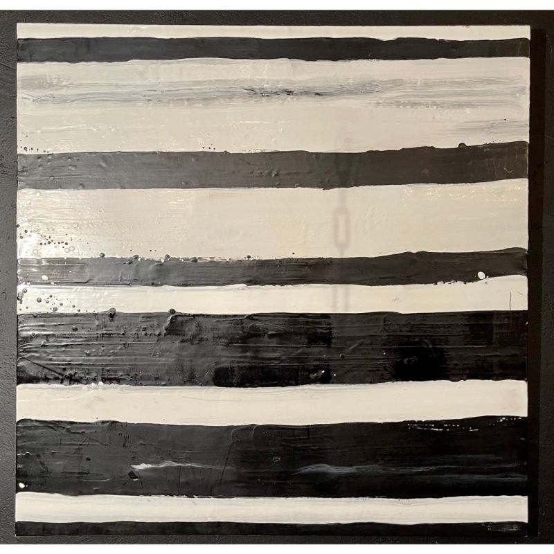 Lynn Basa Encaustic Black and White Stripe Panel "Doppleganger" 2013