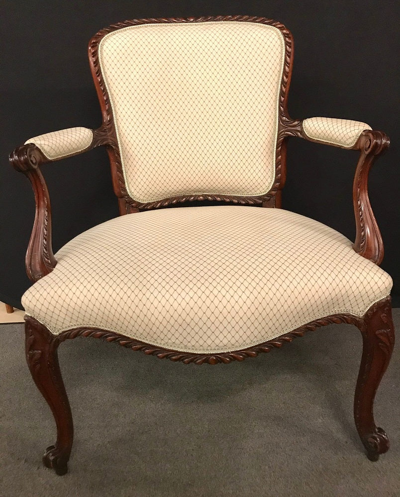 Pair of Louis XV Style Walnut Fauteuils or Bergères in a Scalamandre Fabric