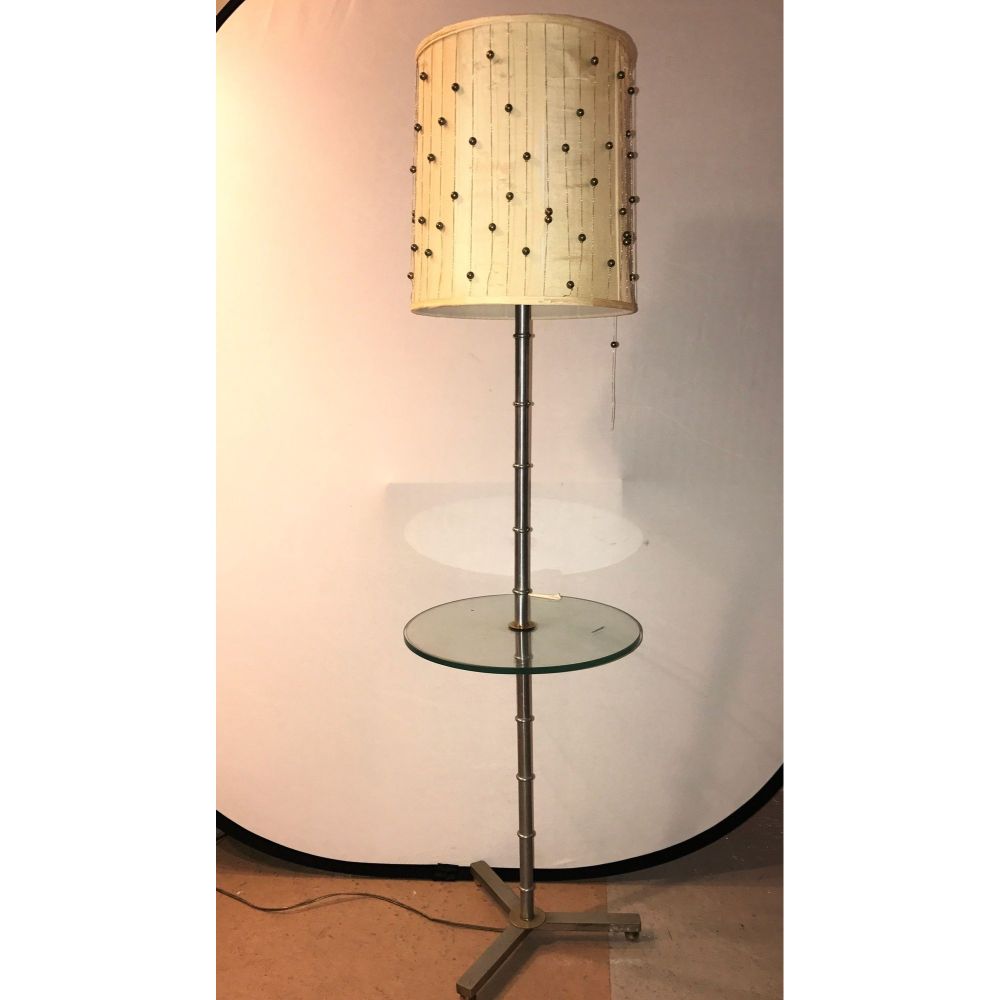 Faux Bamboo Form Chrome Standing Floor Lamp Table Art Deco in Form