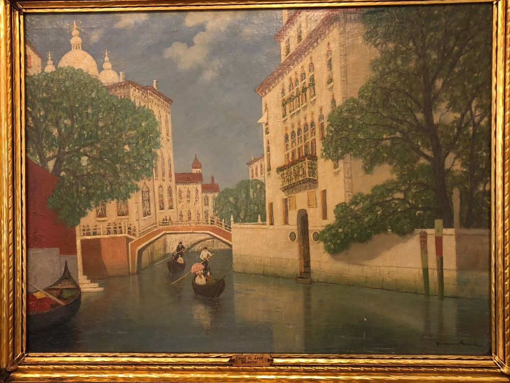 Gulbrandt Sether Signed Norwegian American Oil on Canvas of a Venice Canal