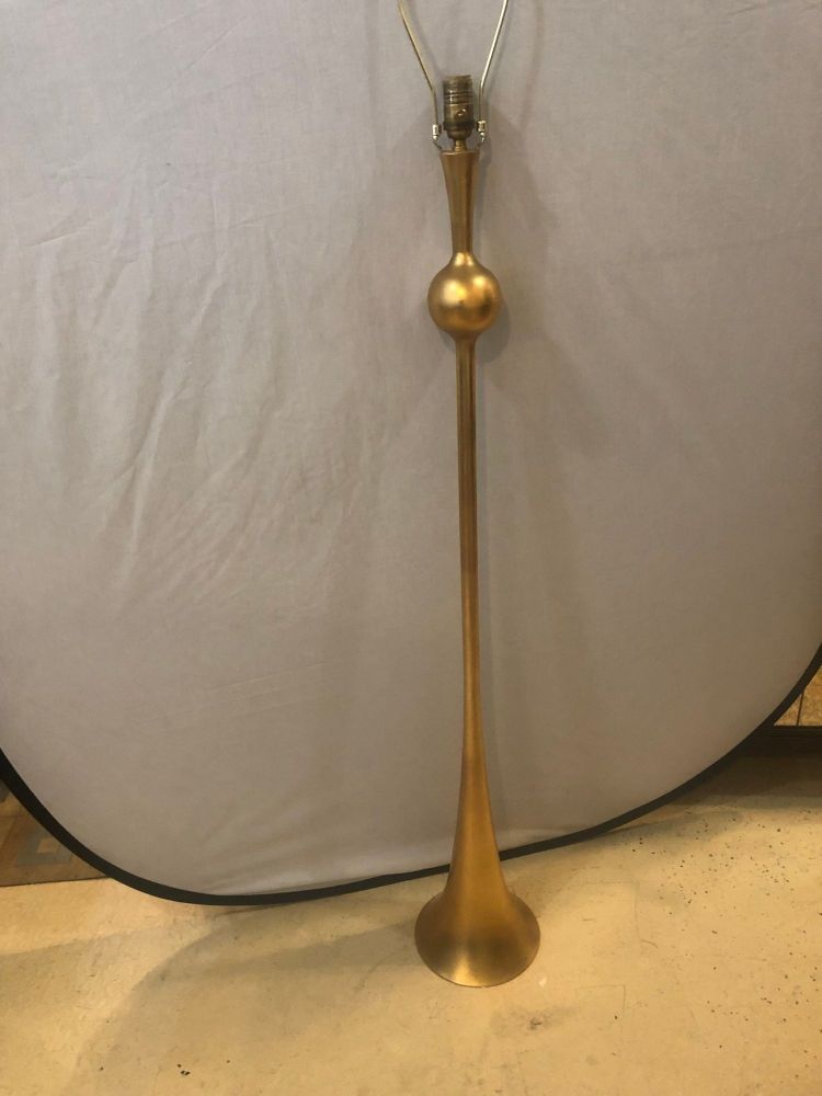 Gilt Metal Hollywood Regency Style Trumpet Standing or Tall Floor Lamp