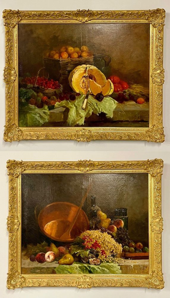 Pair of Oil on Canvas signed Tony Torta, Stilllife, Fruit, Italian