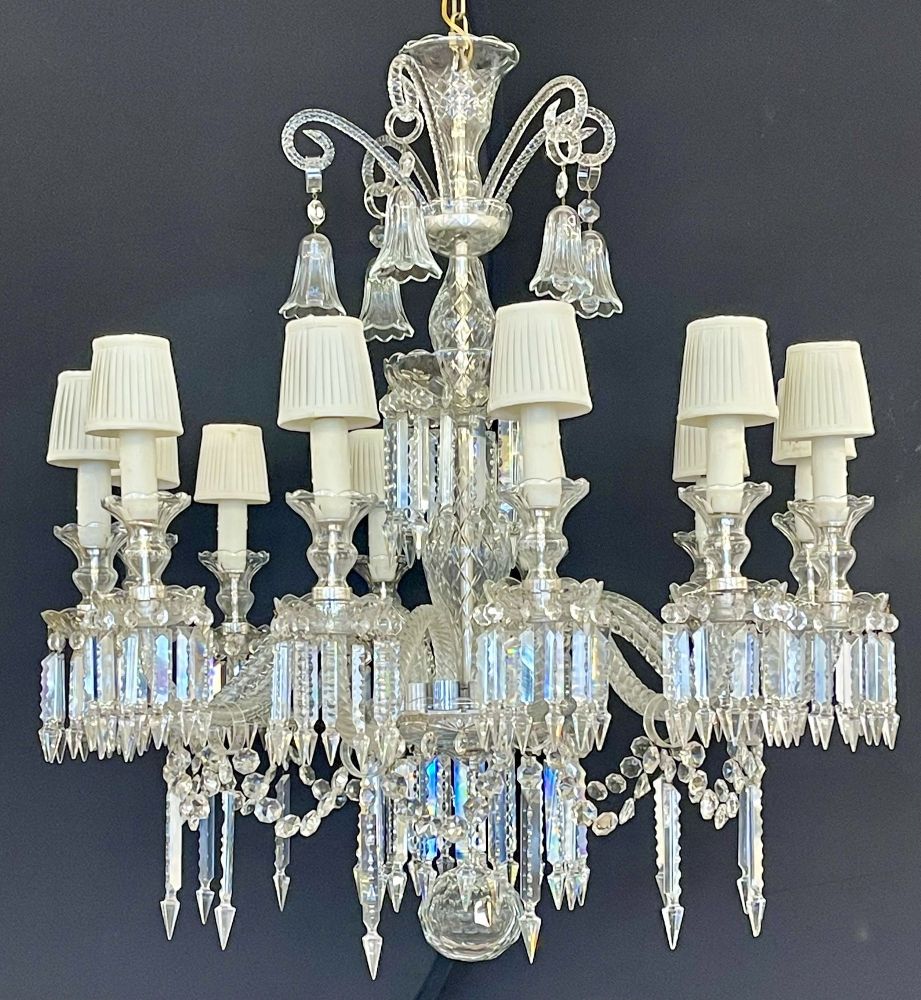 Baccarat Style Chandelier, Crystal, 12 Light, Hollywood Regency, Monumental