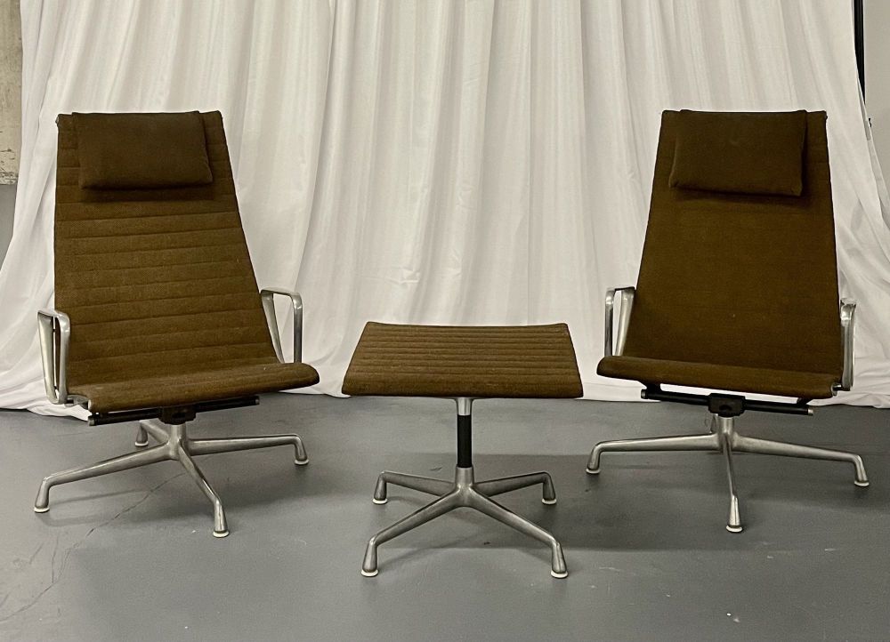 Charles & Ray Eames Pair of Swivel Chairs and Ottoman / Table, Aluminum