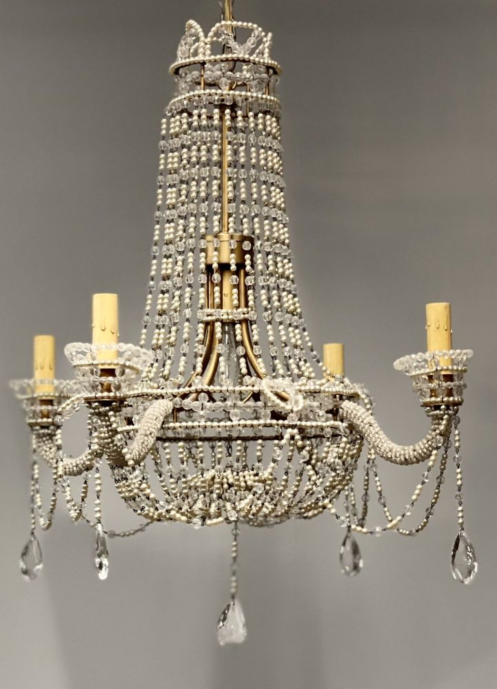 Basket Weave French Crystal Pearl Beaded Chandelier