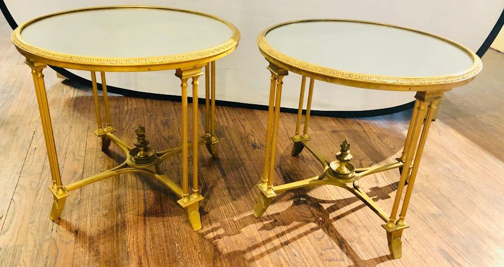 Pair of Bagues Style Gilt Bronze Neoclassical End Tables or Pedestals