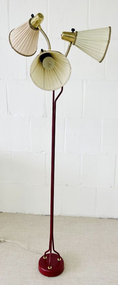 Ekilstuna, Mid-Century Modern, Floor Lamp, Red Lacquer, Sweden, 1950s