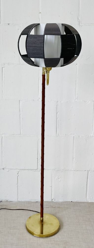 EWA, Mid-Century Modern, Floor Lamp, Leather, Brass, Sweden, 1950s