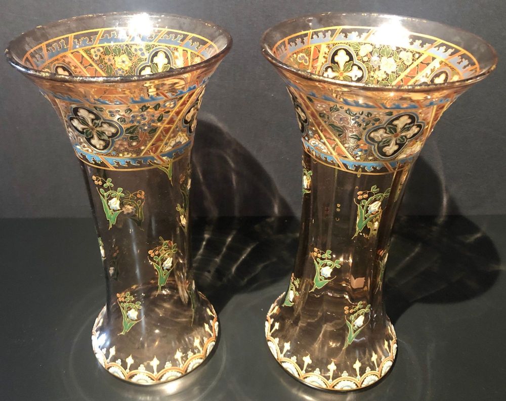 Pair of Antique Palatial French Jeweled Vases or Urns Emile Galle Style