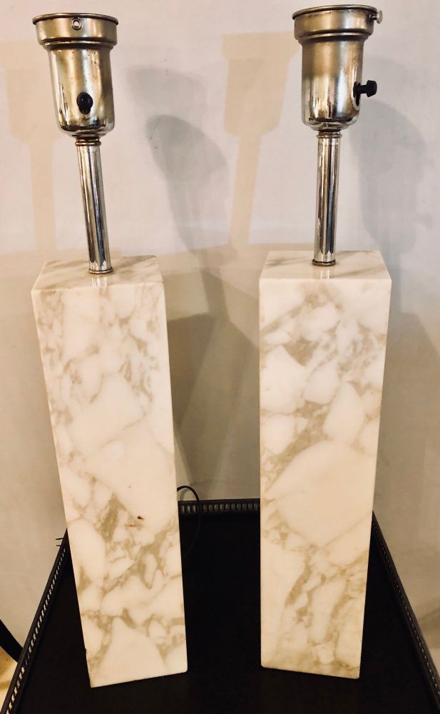 Fine Custom Pair of T. H. Robsjohn-Gibbings Marble Column Form Table Lamps