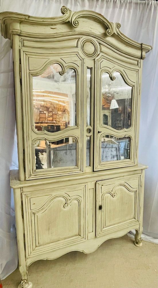 19th Century Gustavian Bookcase Cabinet, Cupboard, Antiqued Mirror, French